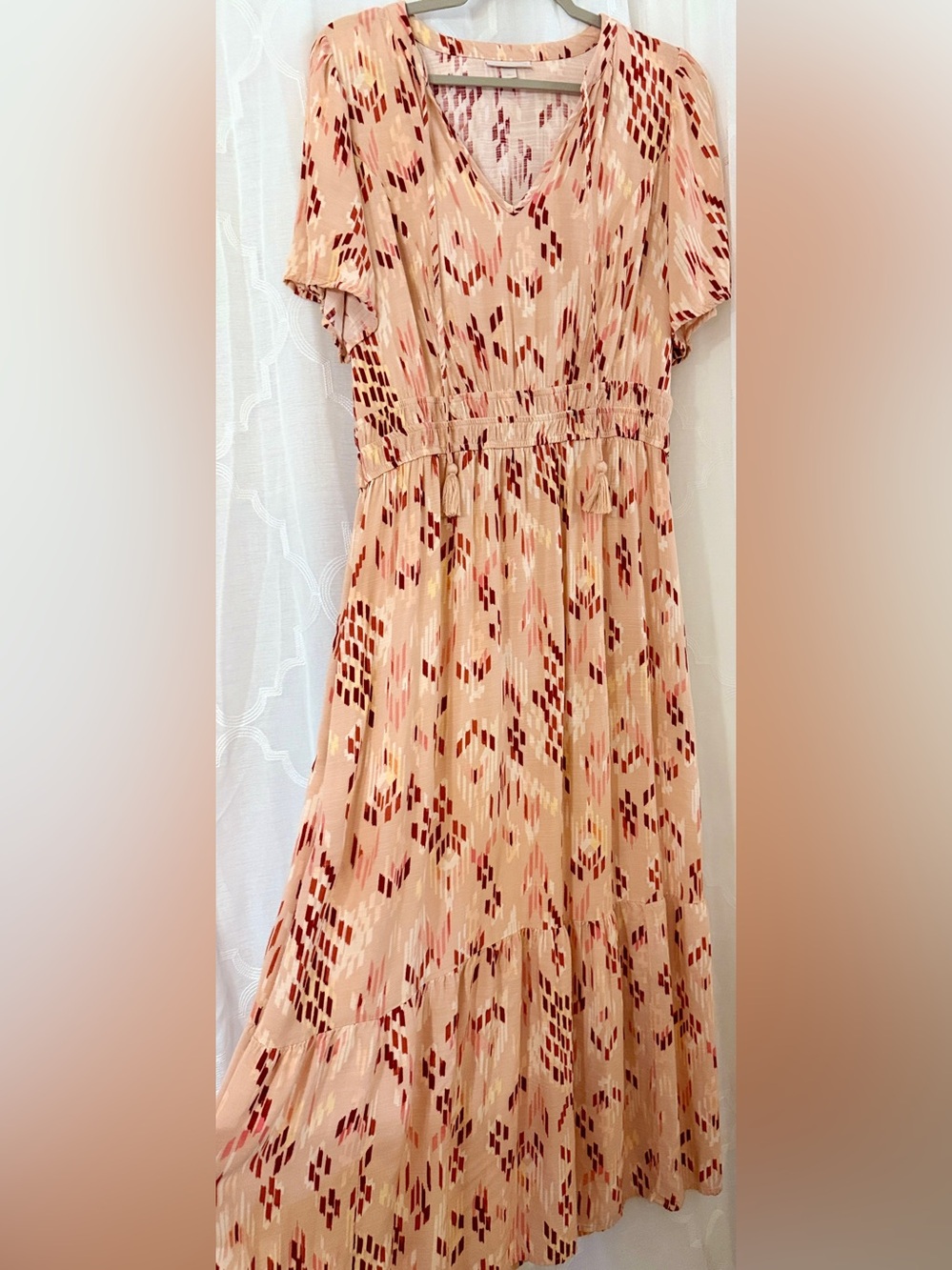 Knox Rose Peach and Burgundy Printed Midi Dress | Size Medium - Picture 5 of 9